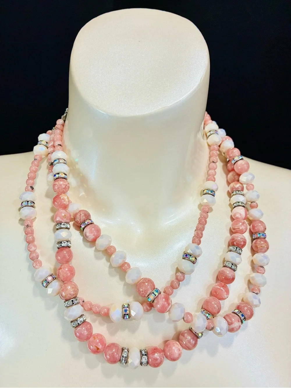 Handmade Elegant Pink Natural Stone Beaded Layered Necklace - Women Jewelry READ